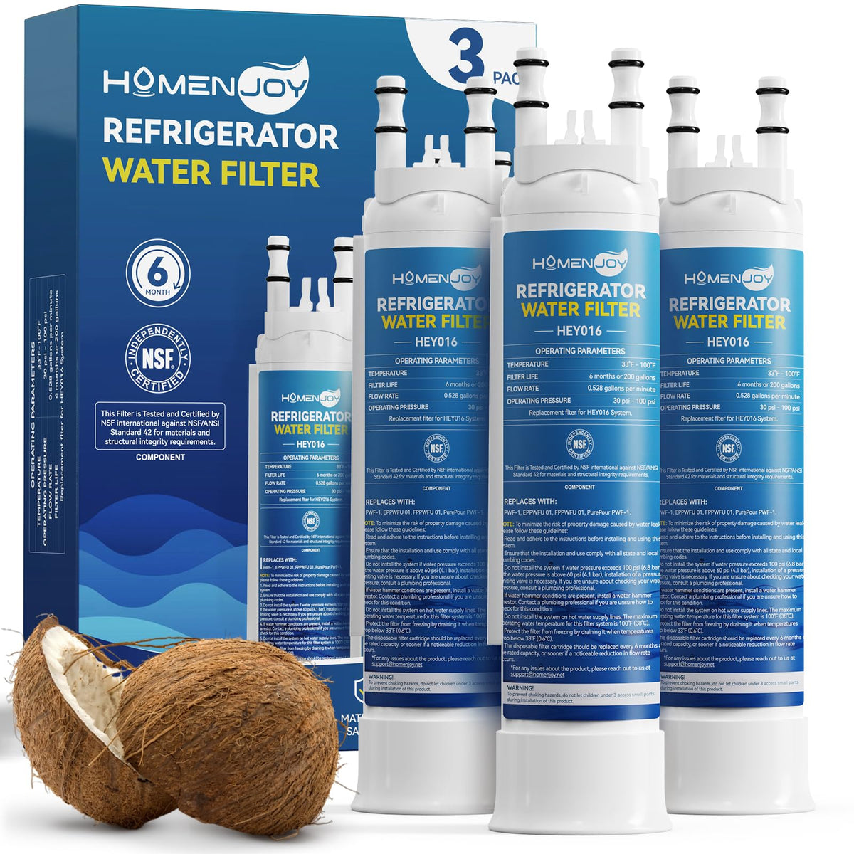 Homenjoy filtro frontal mostrando el cartucho y beneficio de agua más limpia