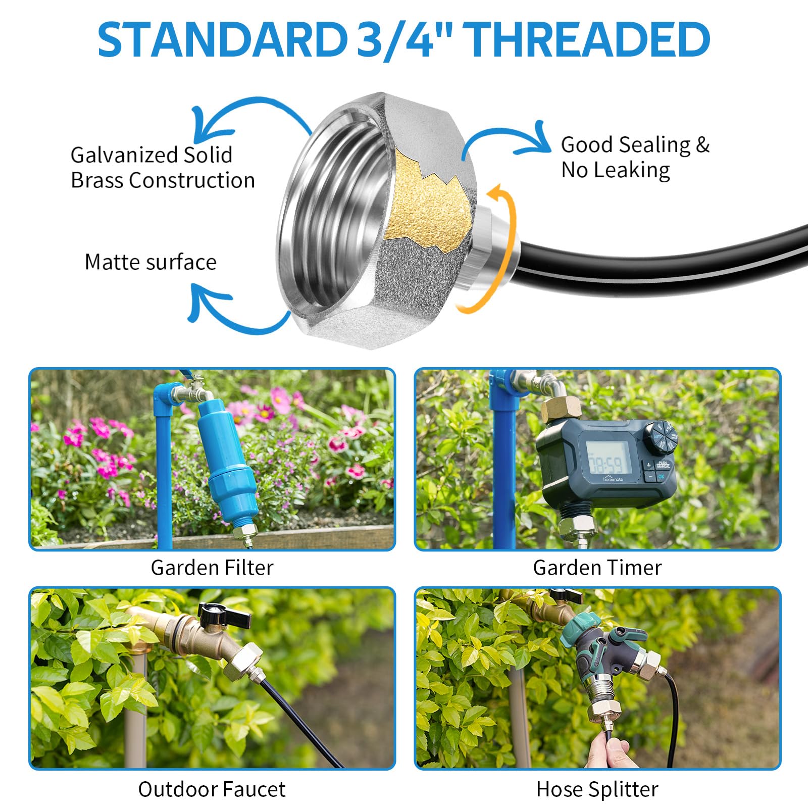 homenote brass 3/4" adapter thread detail ensures tight leak-free faucet connection