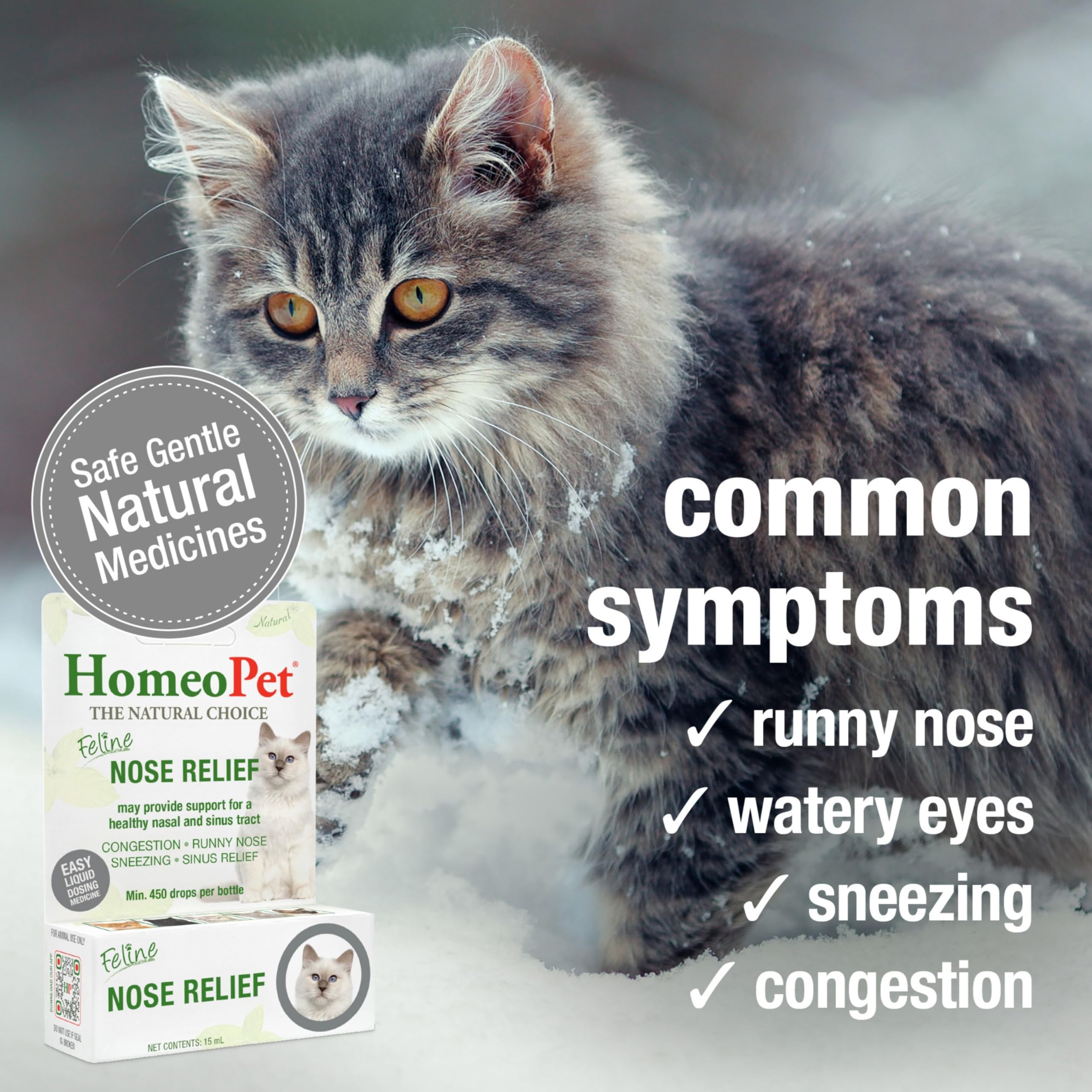 HomeoPet Feline Nose Relief etiqueta legible con indicaciones claras del producto