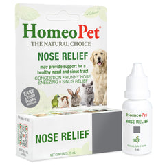 HomeoPet frasco frontal Nose Relief que muestra envase y etiqueta clara