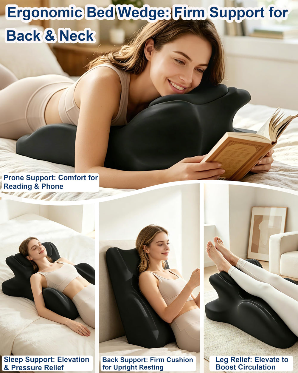 HOMEPAC en uso leyendo en cama para mayor confort corporal