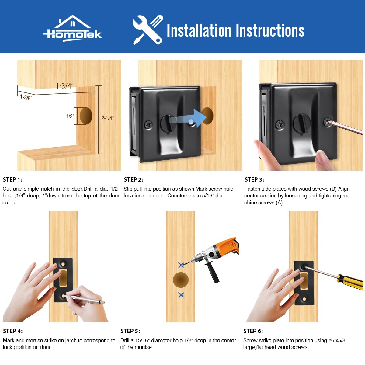 HOMOTEK kit de instalación con tornillería incluida para montaje sencillo