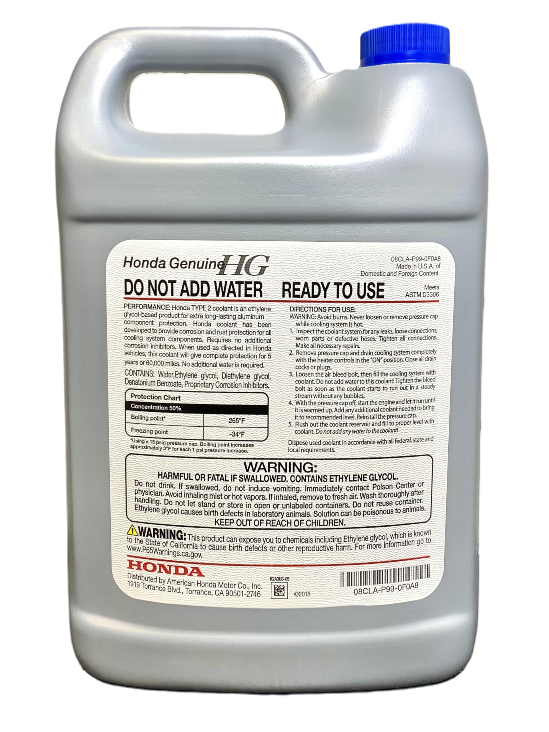 Honda anticongelante Type 2 aplicándose en radiador, protege motor