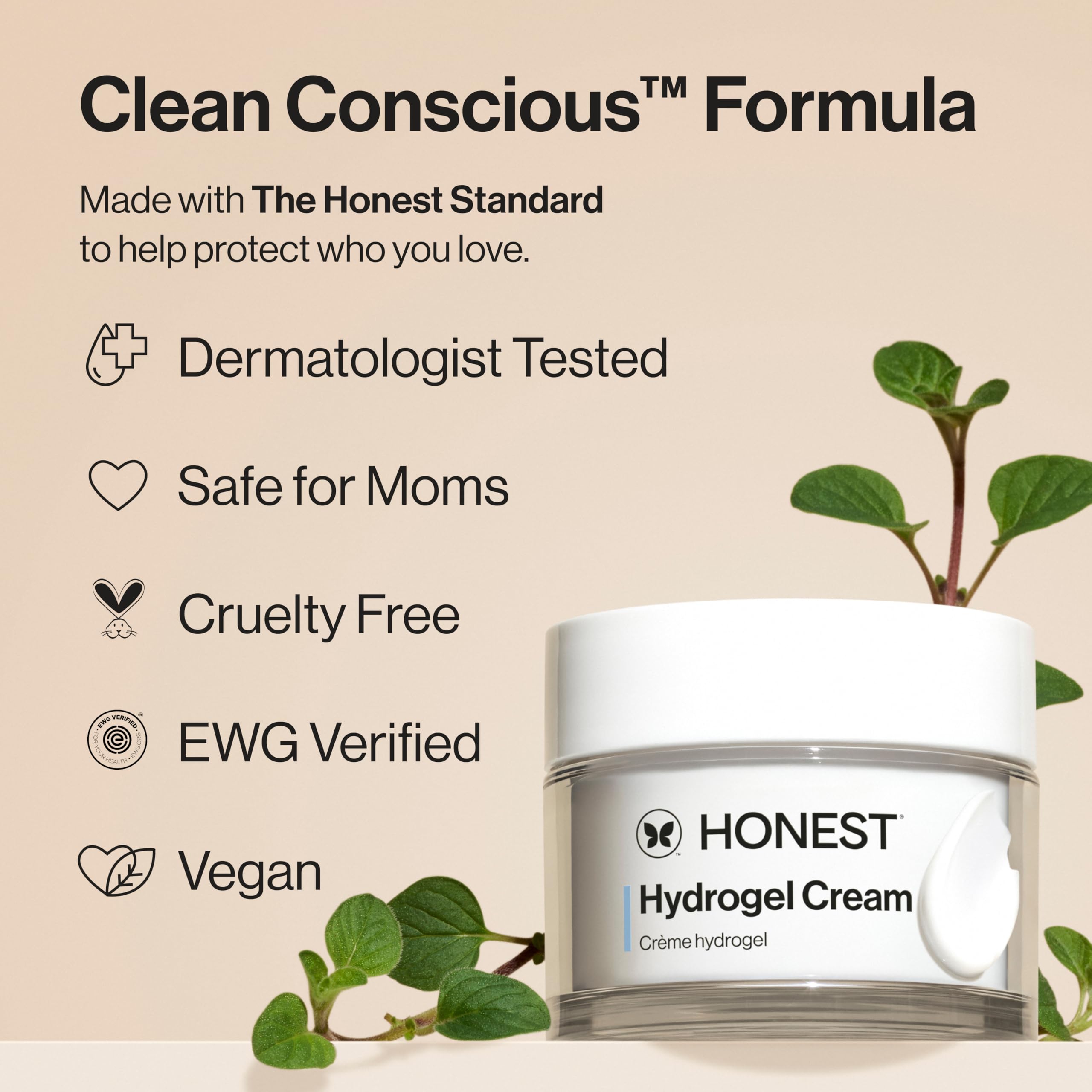 Honest Beauty etiqueta de ingredientes destacando ácido hialurónico y jojoba