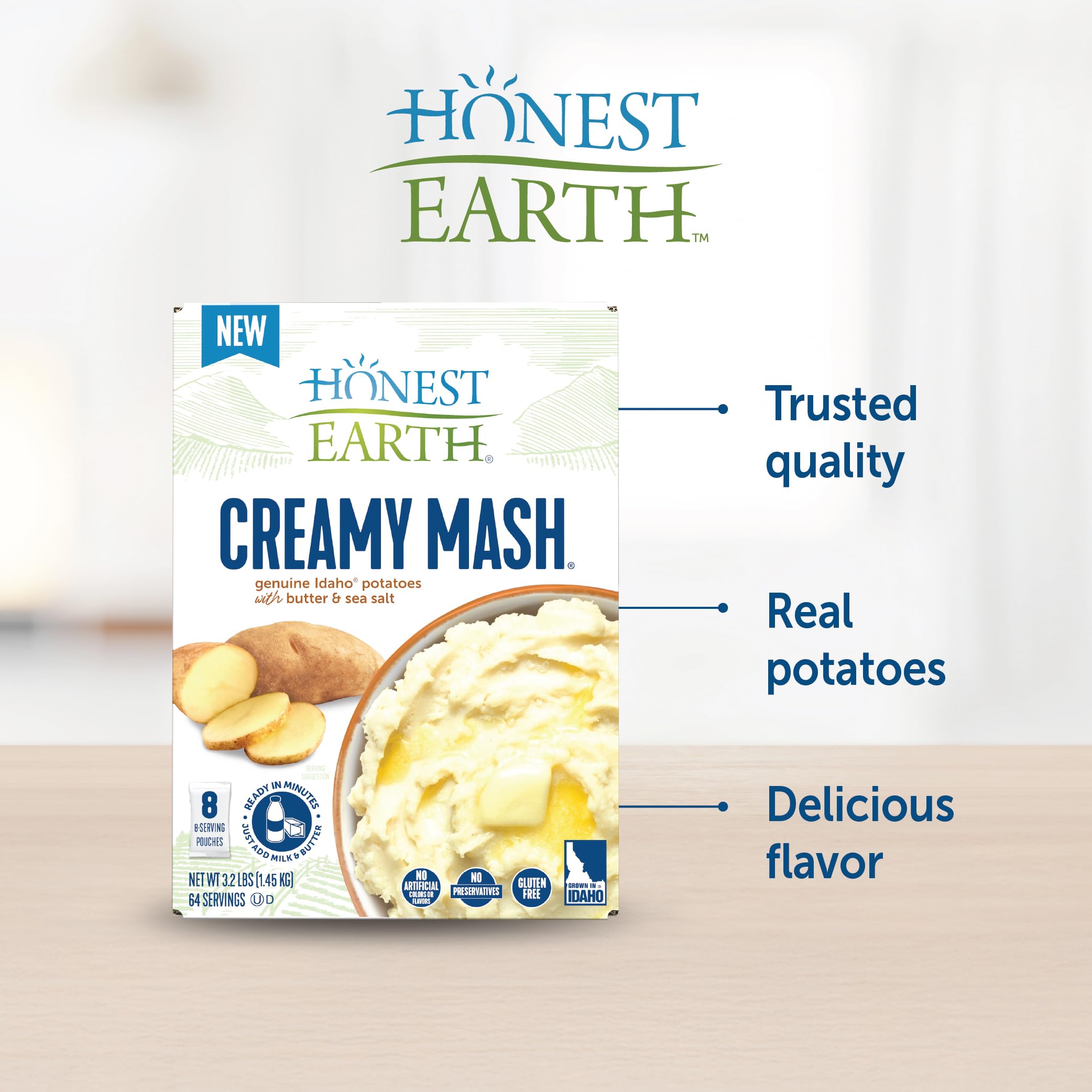honest earth puré en mesa familiar listo para servir en cena casera
