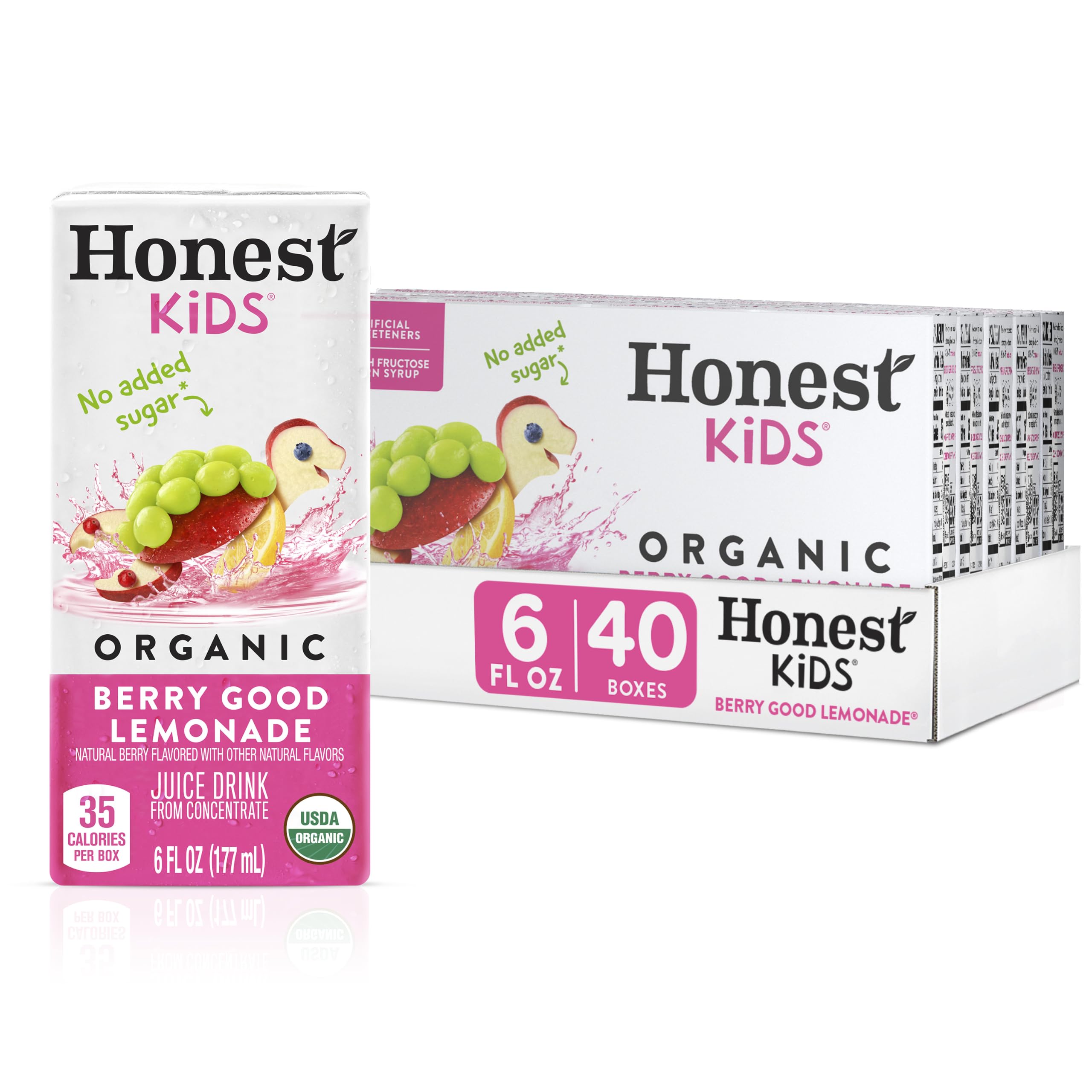 Honest Kids front packaging showing 6 fl oz box and pink lemonade design for easy recognition