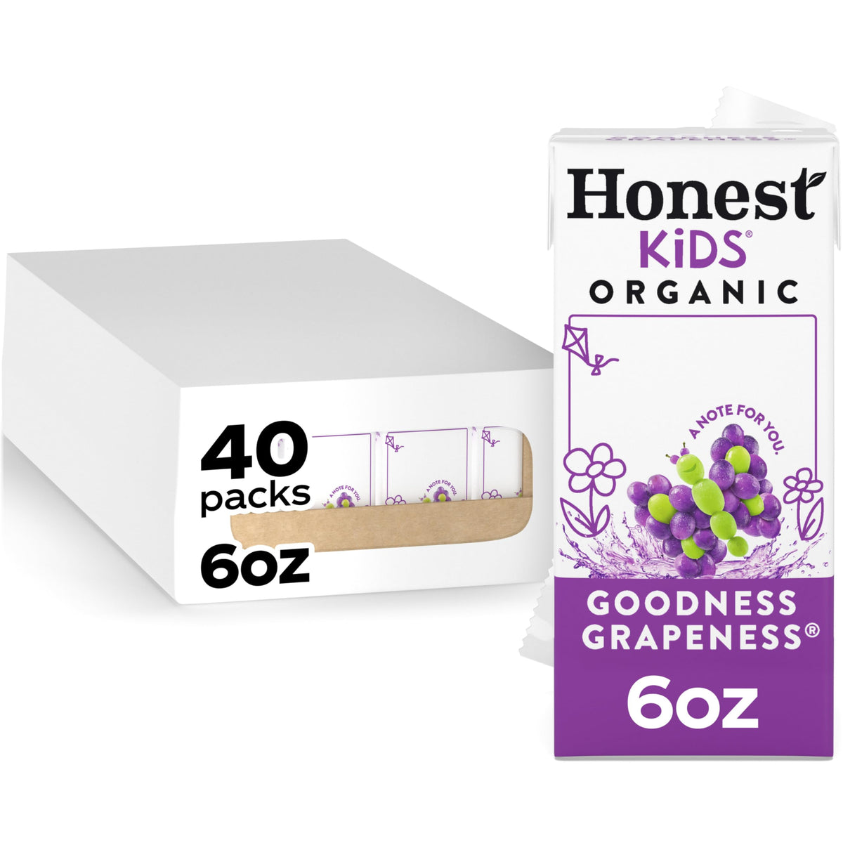 Honest Kids vista frontal del envase mostrando la marca y sabor