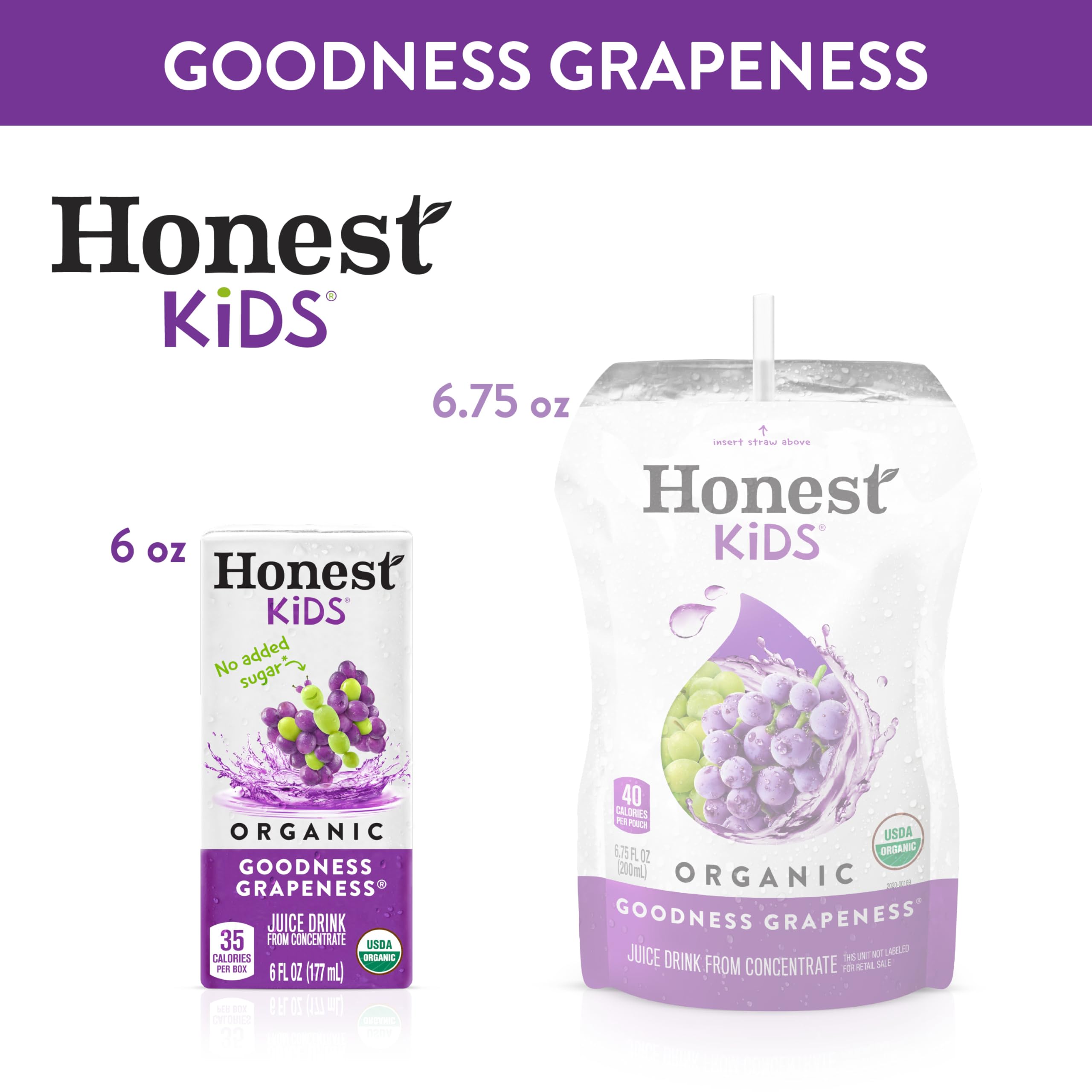 Honest Kids comparación de tamaño junto a una manzana para referencia