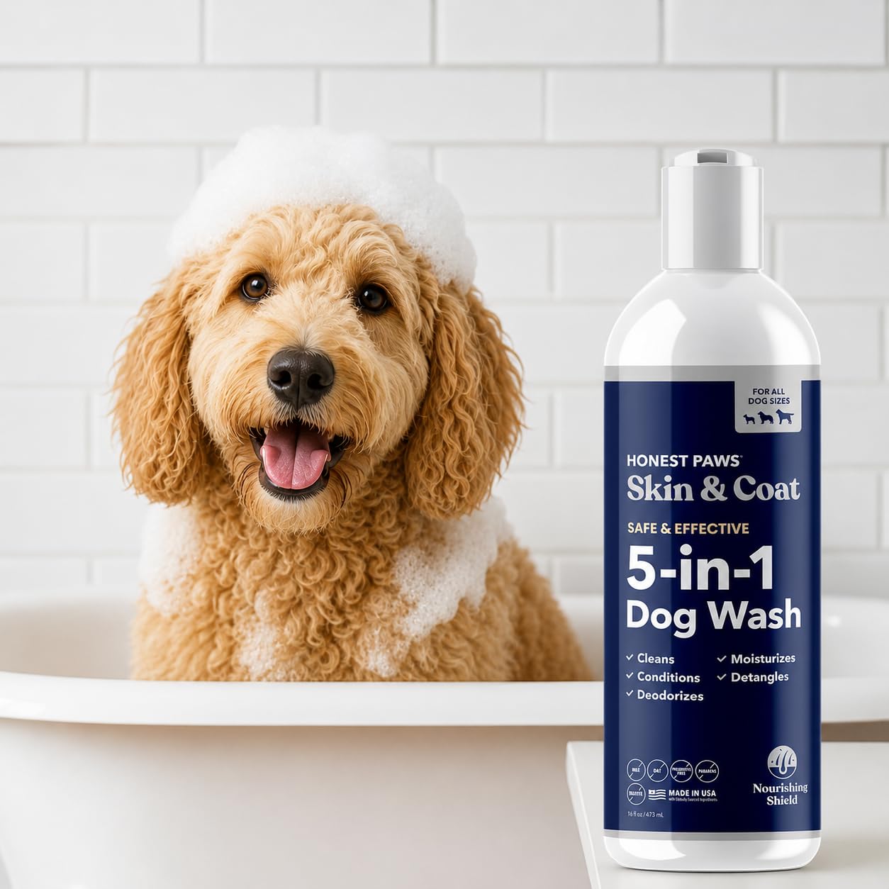 Honest Paws producto en entorno natural que sugiere ingredientes de origen vegetal