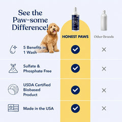 Honest Paws etiqueta detallada con ingredientes naturales y beneficios claros