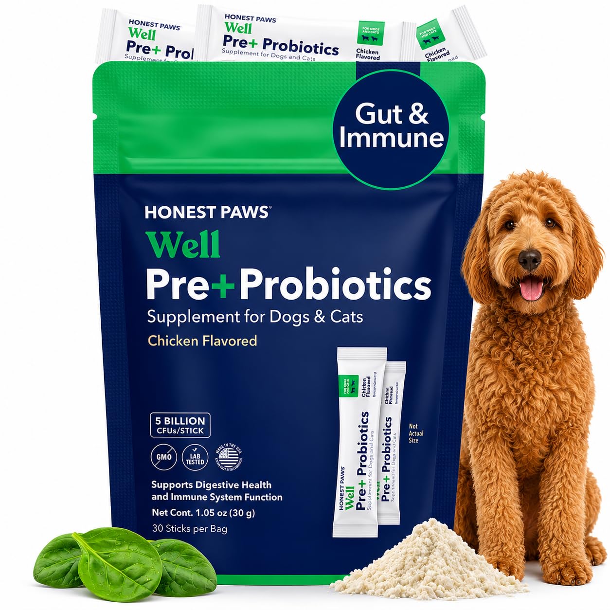 Honest Paws envase frontal mostrando sobres y marca, confianza en calidad
