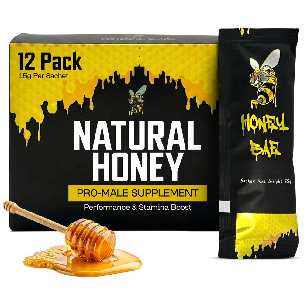 Honey Bae empaque frontal mostrando sobres y diseño claro y beneficios