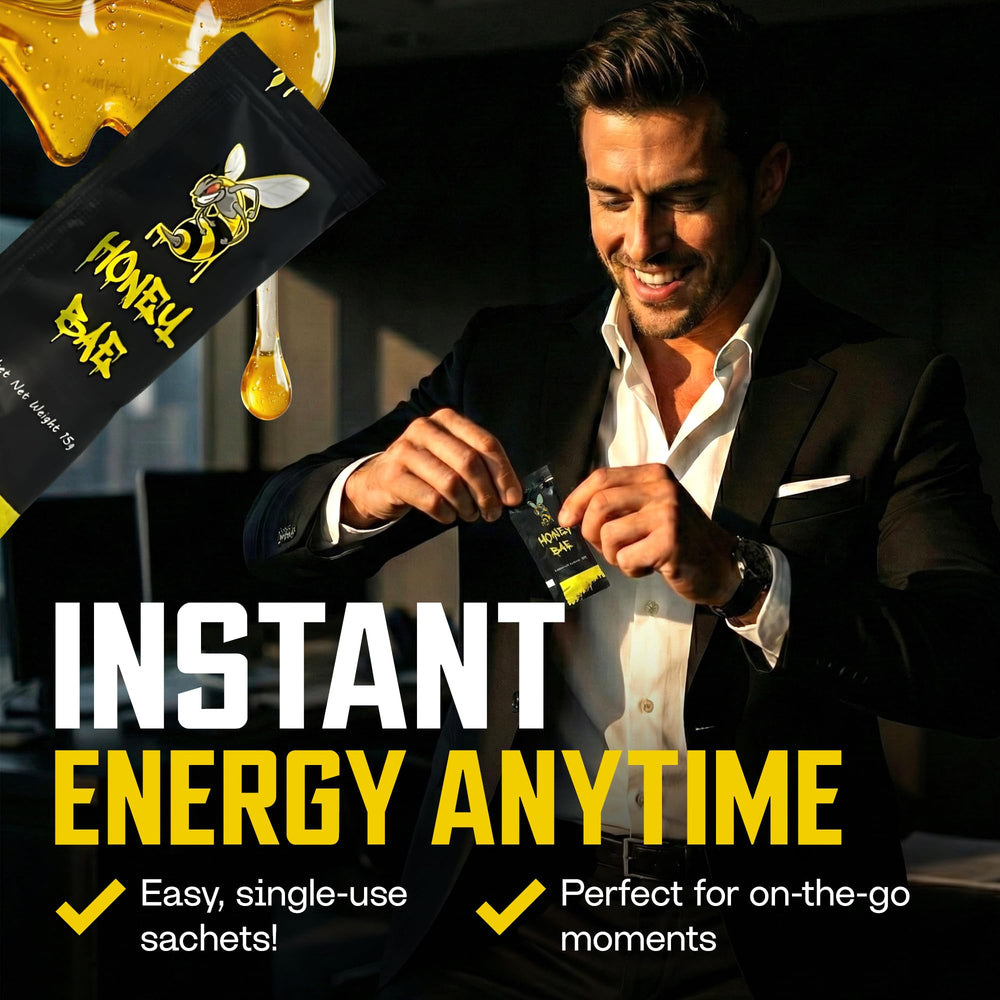 Honey Bae sobre en mano listo para tomar energía inmediata en movimiento