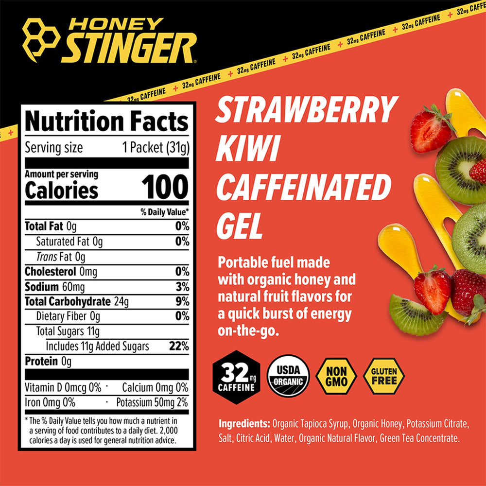 Honey Stinger etiqueta con lista de ingredientes y sello sin gluten claro