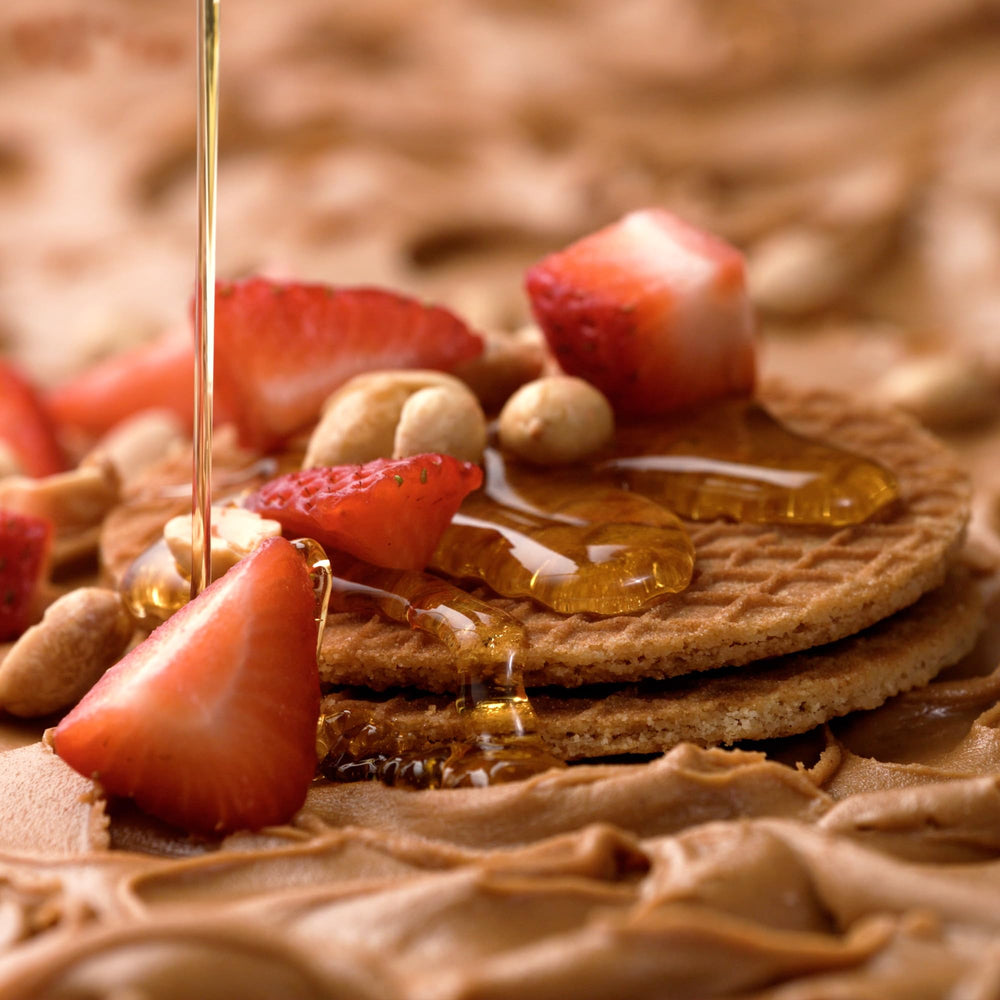 Honey Stinger detalle del relleno de crema de cacahuate y fresa mostrando sabor y densidad energética