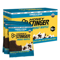 Honey Stinger empaque frontal mostrando 16 waffles y marca para identificar producto