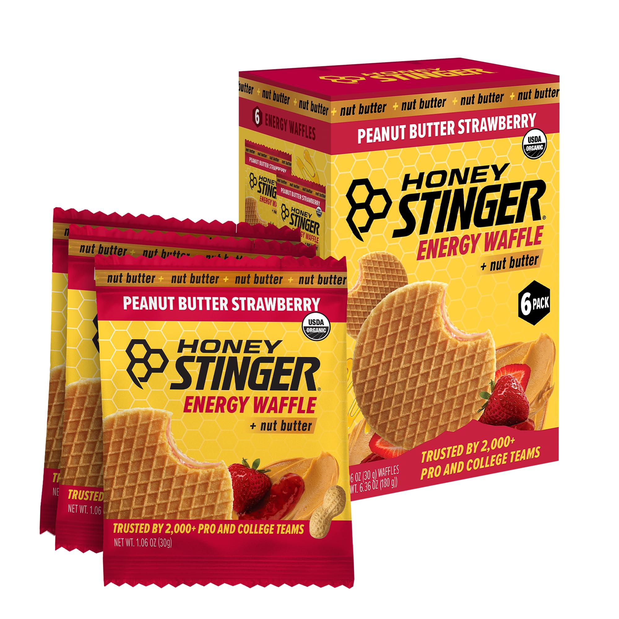 Honey Stinger empaque abierto con gofres listos para llevar y comer fuera de casa