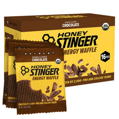 Honey Stinger empaque frontal mostrando waffles orgánicos y conveniencia