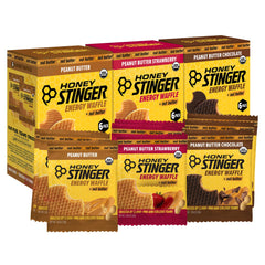 Honey Stinger vista frontal del paquete mostrando variedad y conveniencia