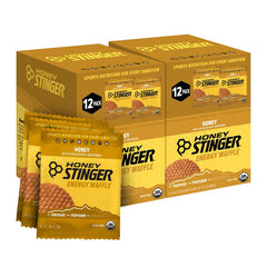 Honey Stinger frente del empaque mostrando caja de 24 unidades y conveniencia