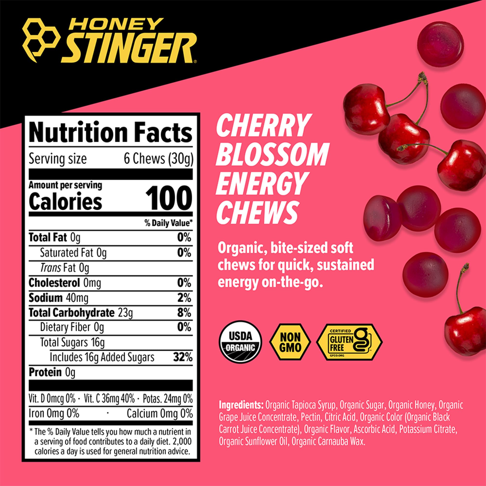 Honey Stinger masticable en mano listo para consumir durante el entrenamiento