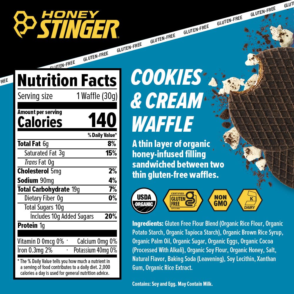 Honey Stinger waffle en mano de corredor durante entrenamiento, aporta energía rápida