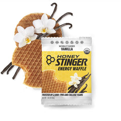 Honey Stinger waffle en bolsa deportiva durante entrenamiento, fácil consumo