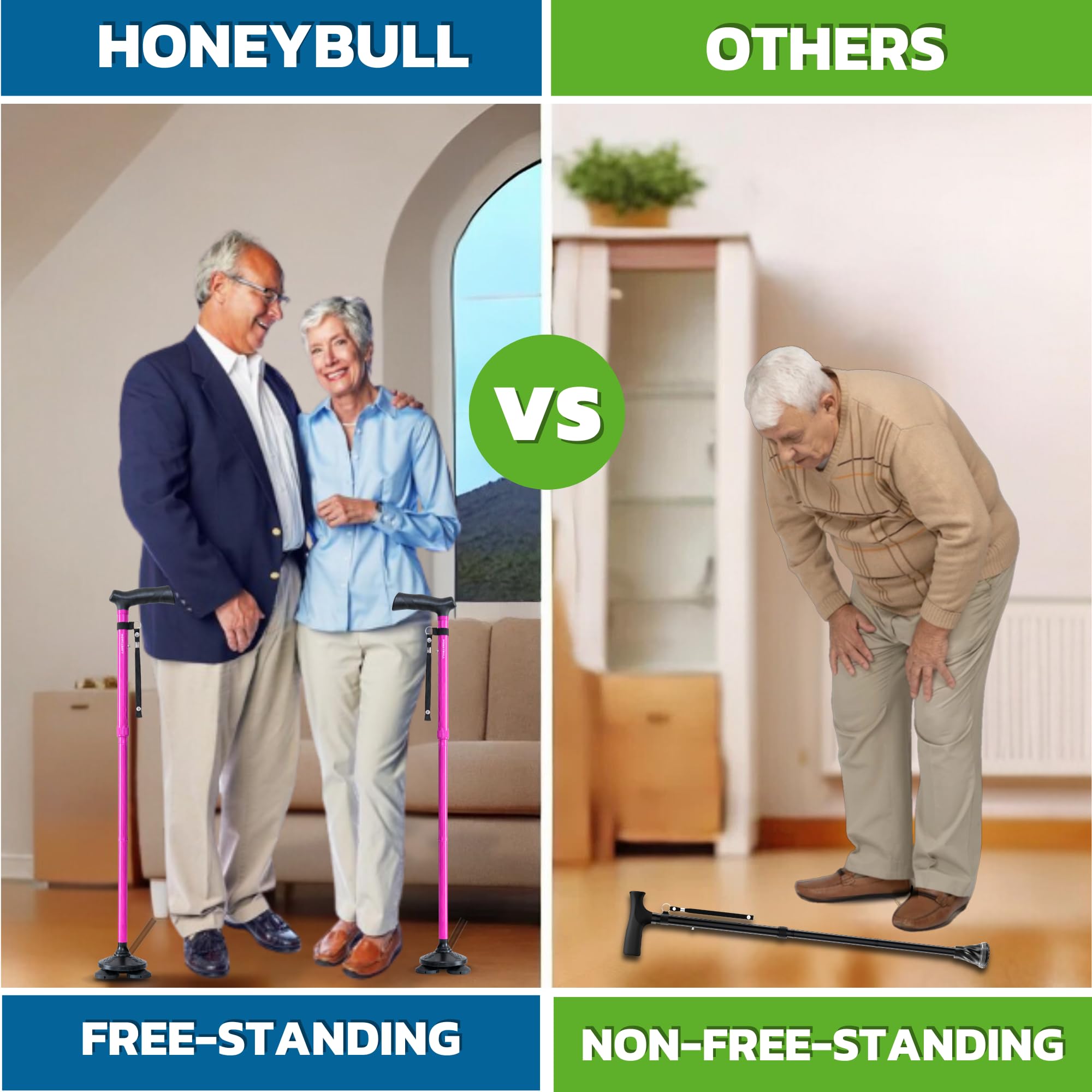 HONEYBULL bastón plegable en mano, fácil de transportar