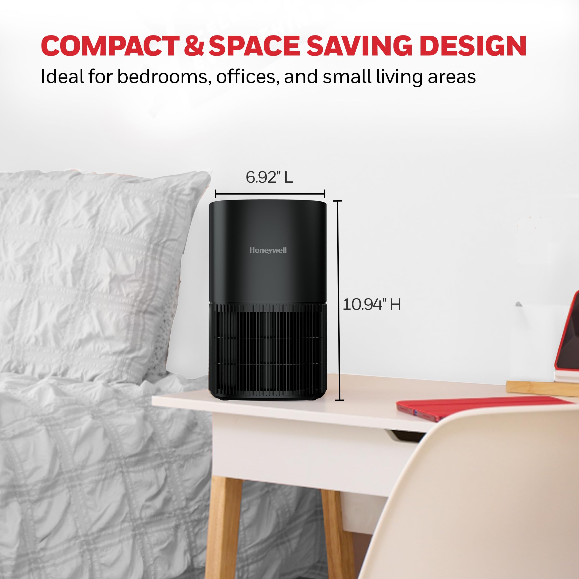 Honeywell al lado de manos para comparar tamaño y portabilidad