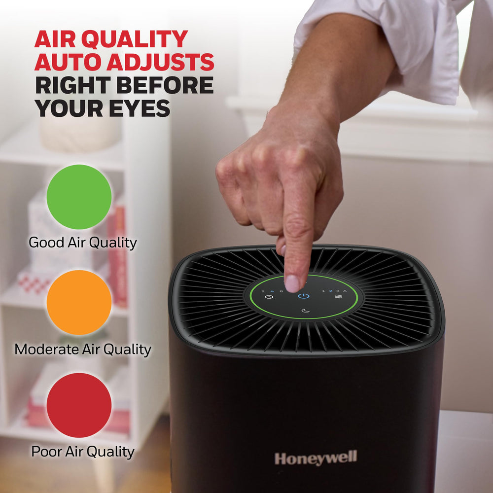 Honeywell en mesa de noche funcionando silencioso ideal para dormir