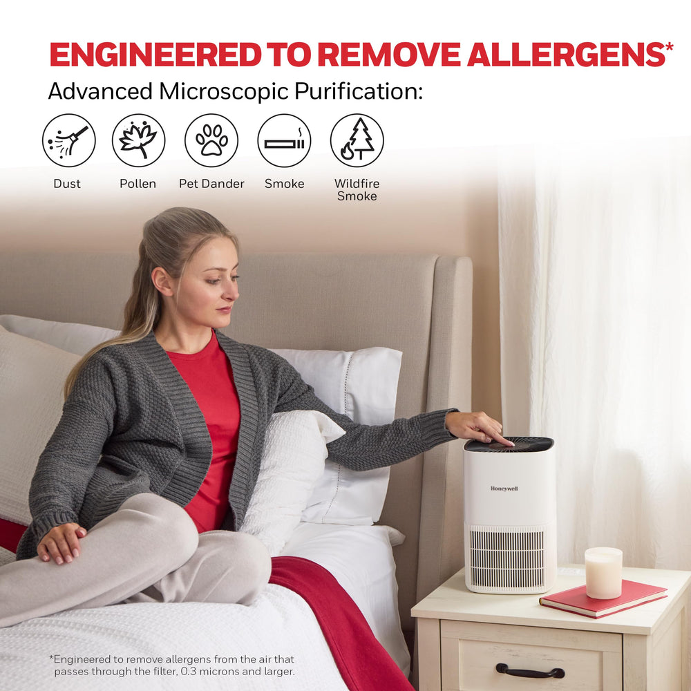 Honeywell detalle del filtro HEPA que captura micropartículas para aire más limpio