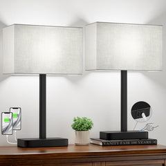 Hong-in front view of grey bedside lamps showing modern matching set and convenience