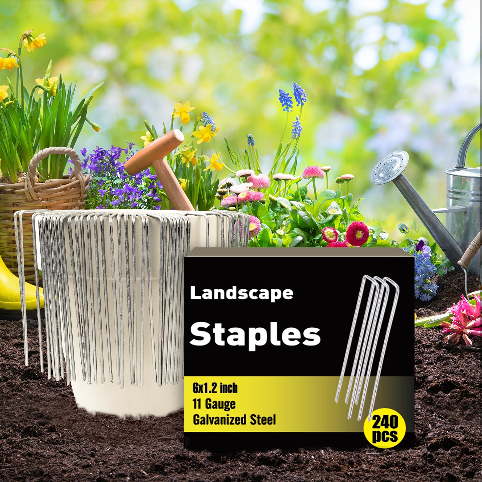 HongWay estaca clavándose en césped demostrando inserción fácil y firme