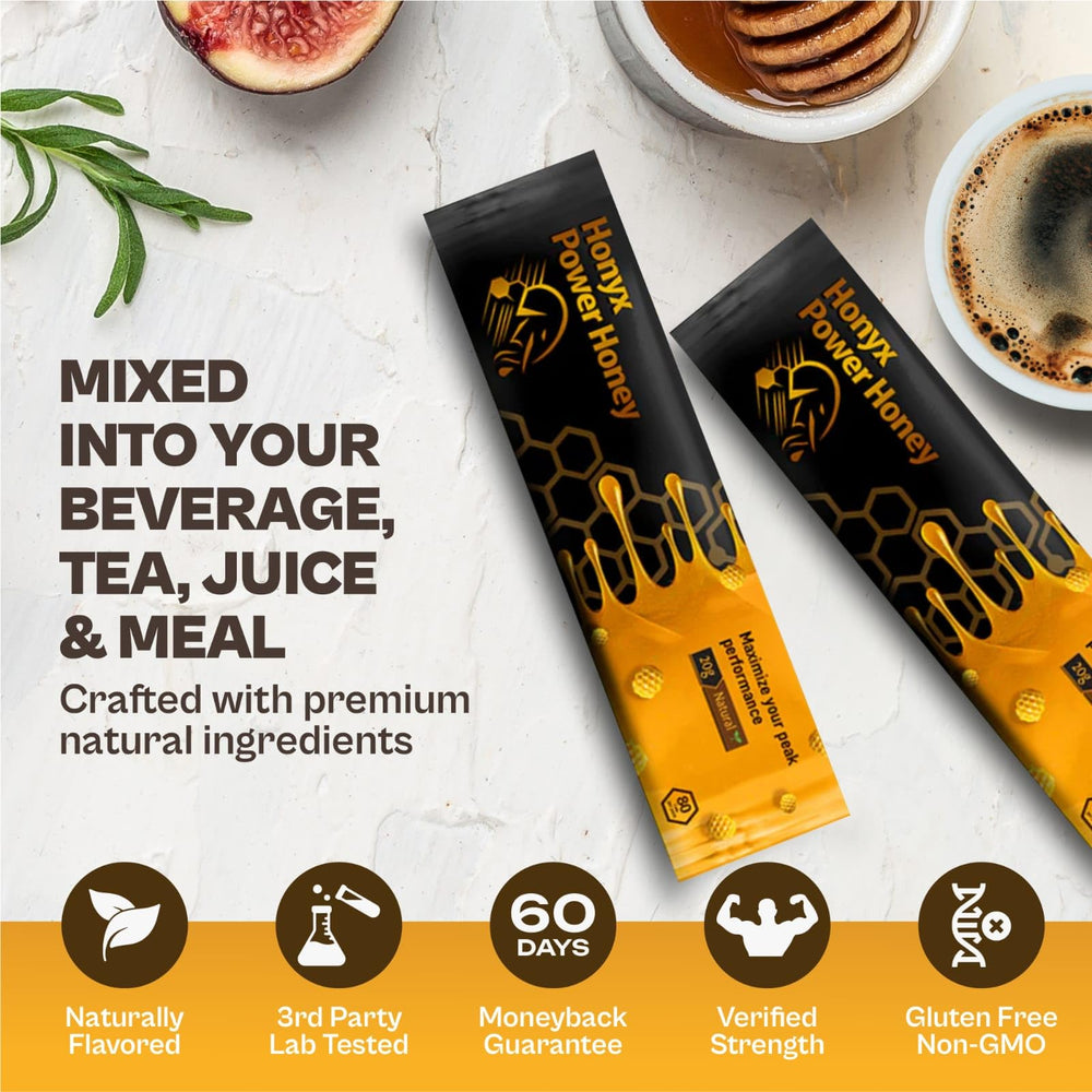 HONYX Power Honey sobres dentro de un bolso de viaje para transporte práctico