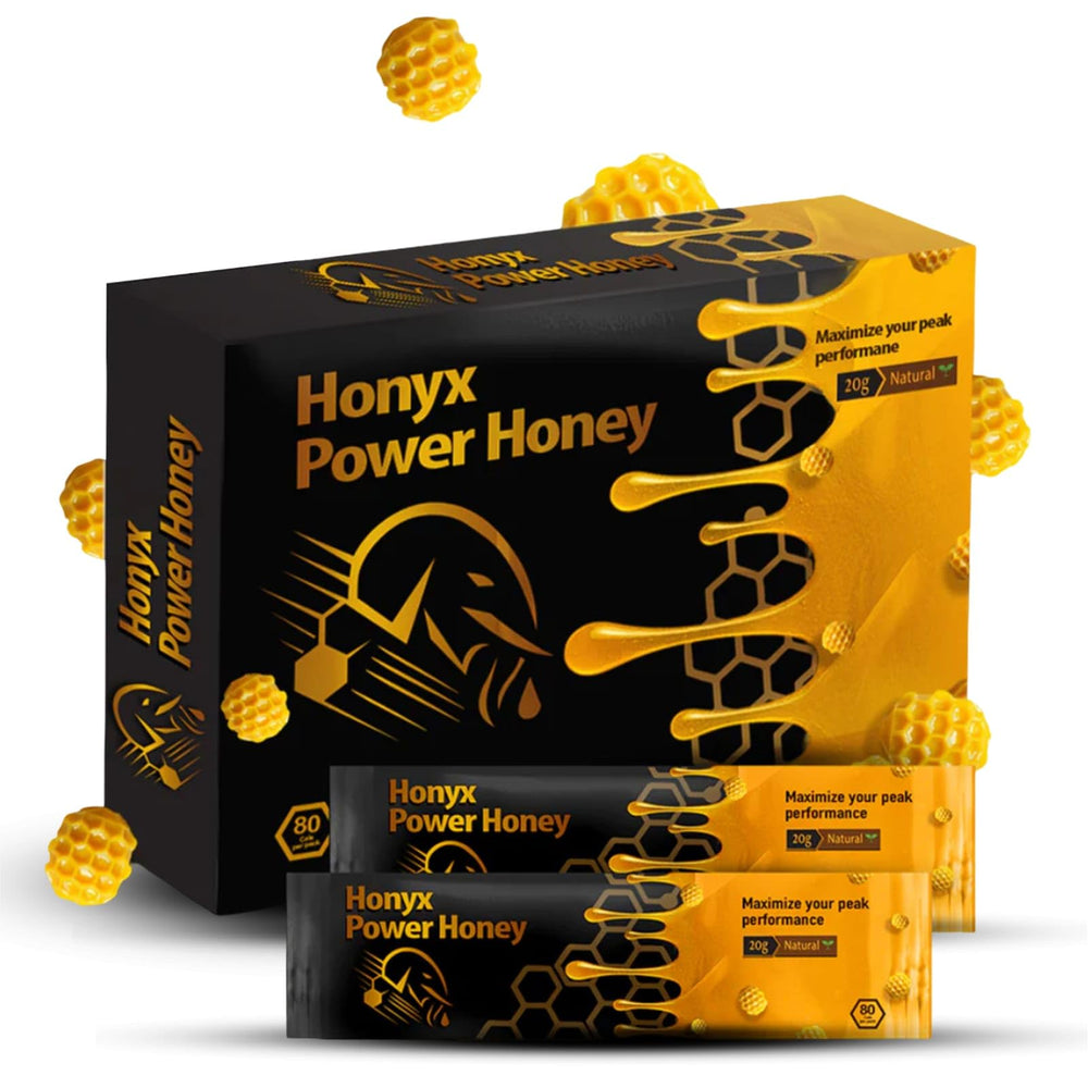 HONYX Power Honey frente del empaque mostrando el pack de 10 sobres y conveniencia