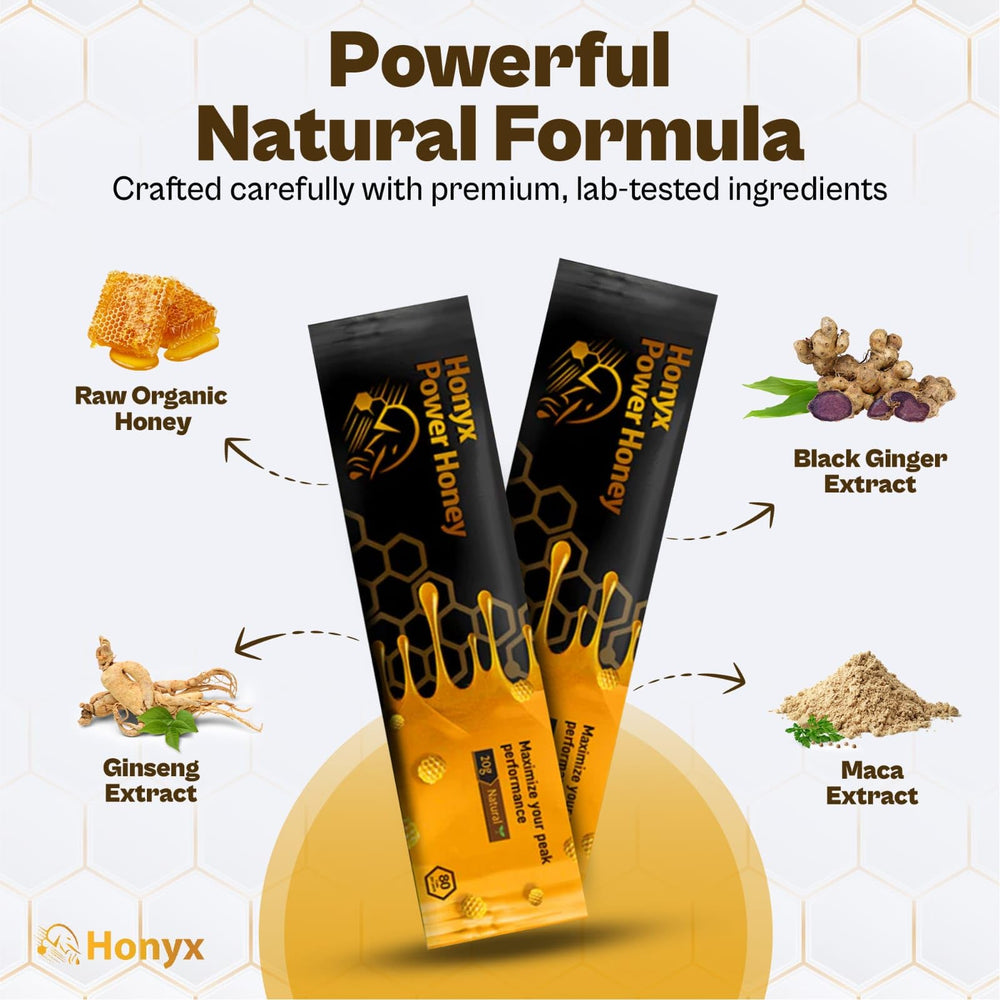 HONYX Power Honey comparación de tamaño en mano para visualizar porción de 20 g
