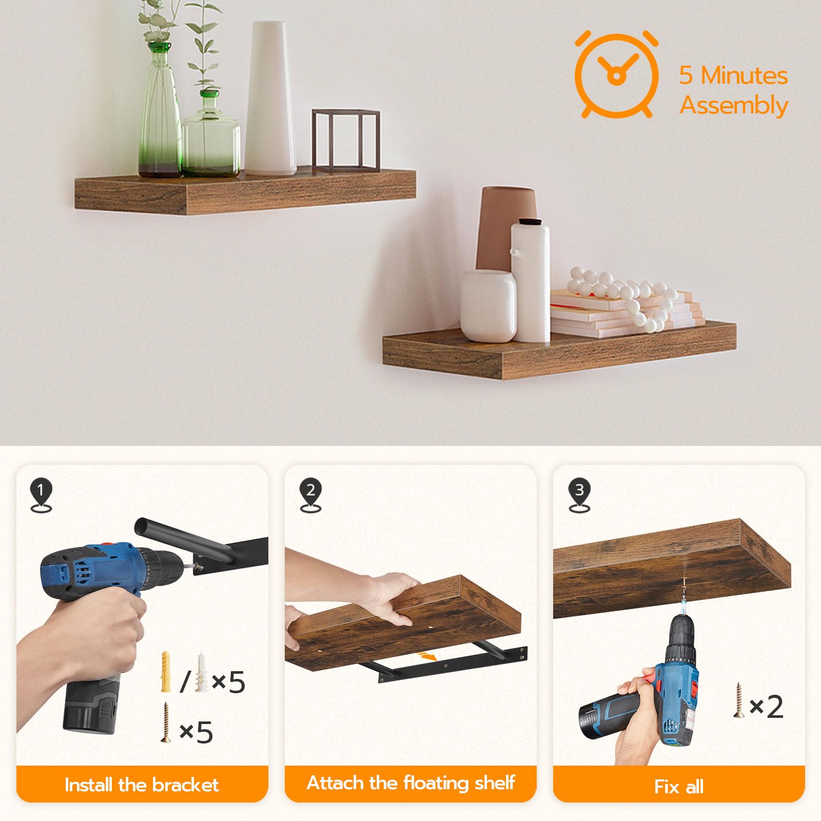 HOOBRO mounting hardware and anchors laid out for easy installation and wall compatibility