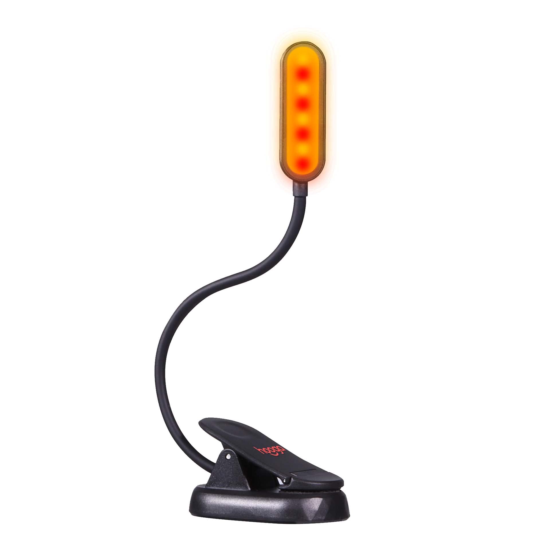 hooga vista frontal de la lámpara clip-on con luz cálida, ideal para leer sin molestar