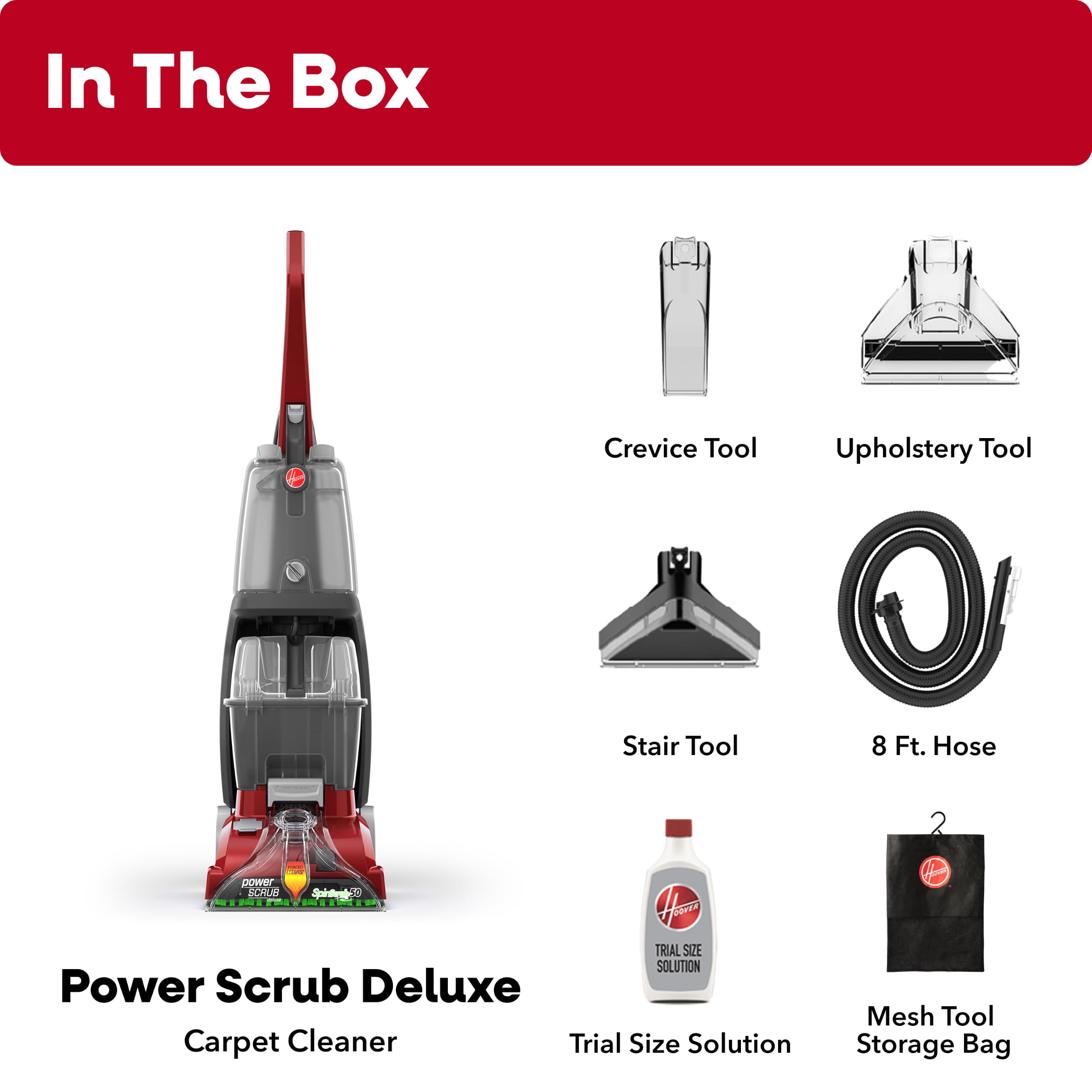 Hoover PowerScrub comparación de tamaño junto a una puerta para escala doméstica