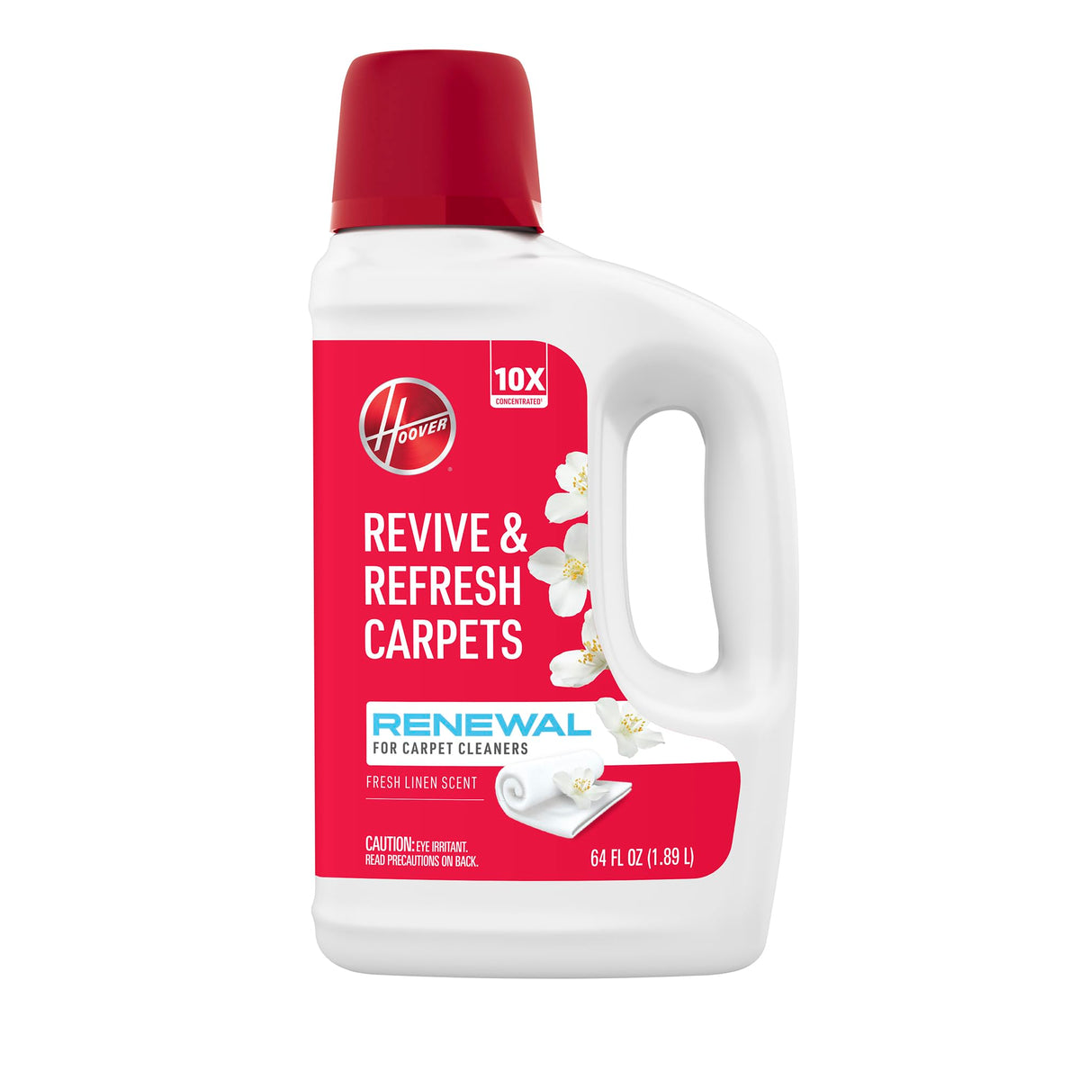 Hoover botella frontal mostrando etiqueta y aroma Fresh Meadows, limpieza eficaz