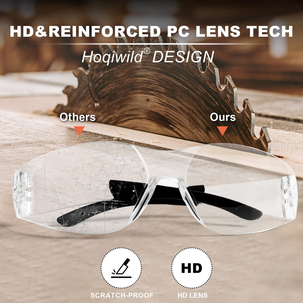 Hoqiwild gafas en uso en taller protegiendo ojos de astillas