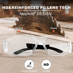 Hoqiwild gafas en uso en taller protegiendo ojos de astillas