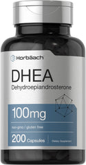 Horbäach frasco de DHEA 200 cápsulas mostrando la etiqueta y el tamaño del envase