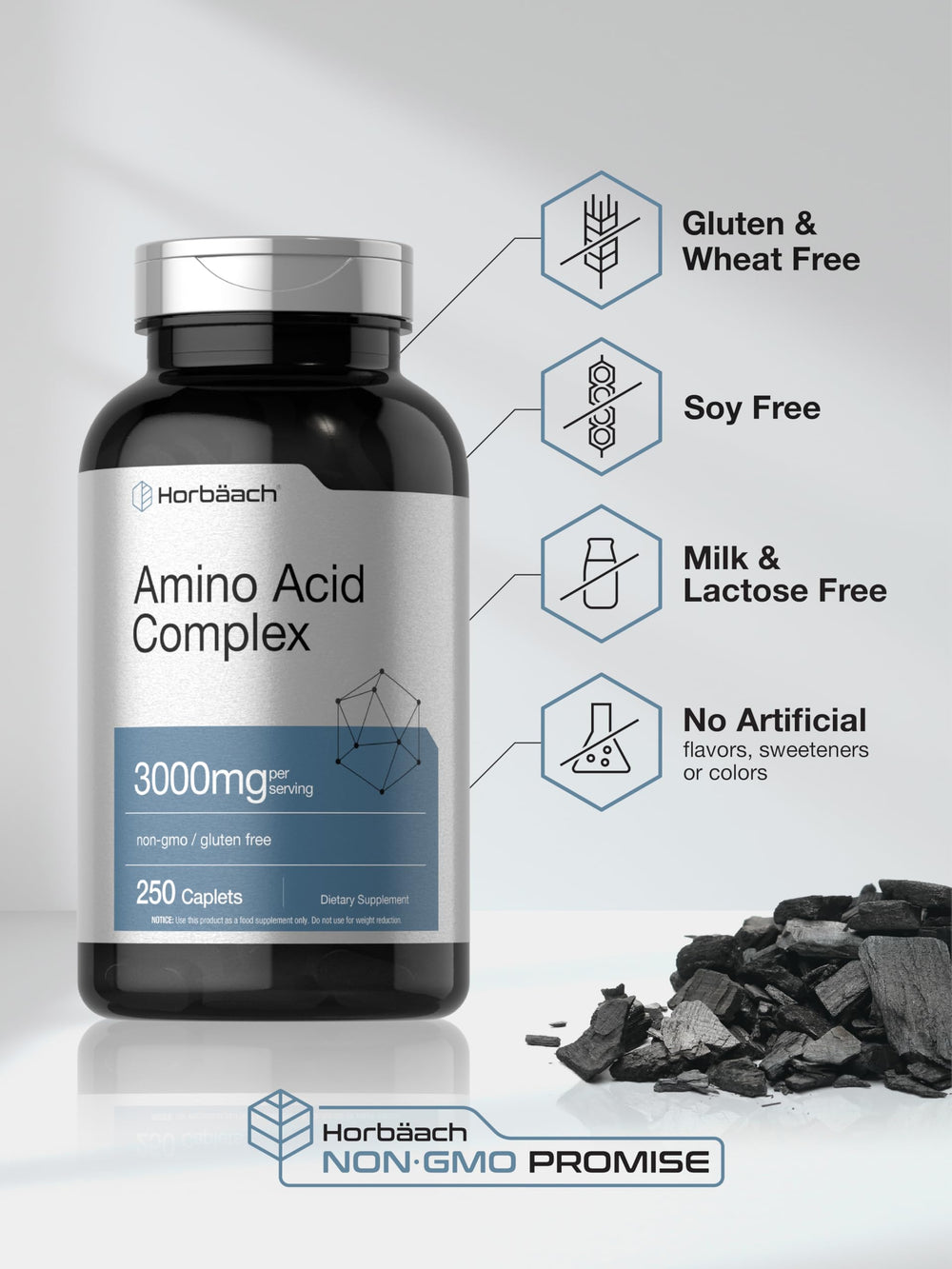 Horbäach etiqueta nutricional legible con información de 3,000 mg