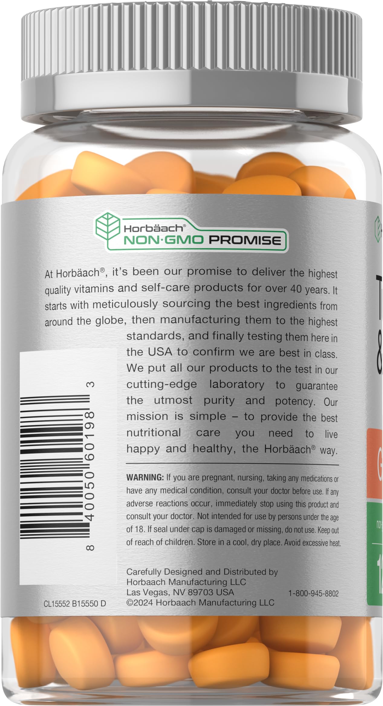 Horbäach etiqueta con información nutricional y 450 mg por porción