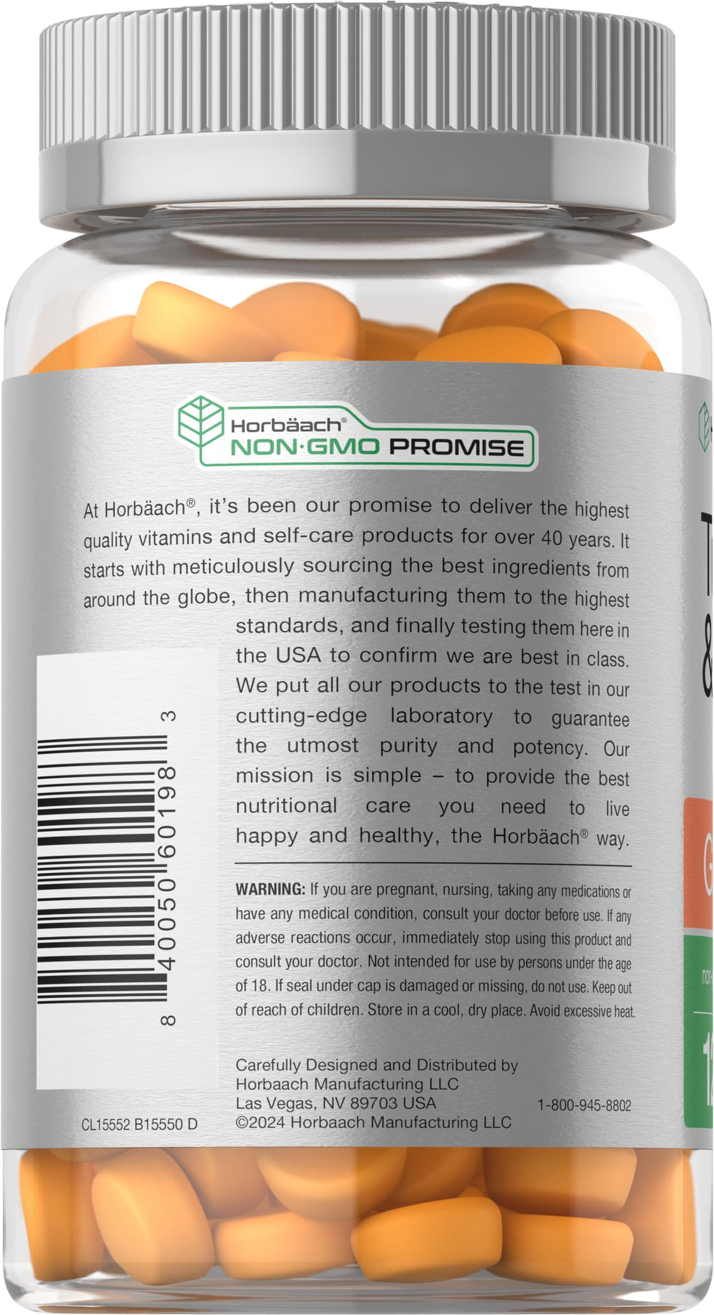 Horbäach etiqueta con información nutricional y 450 mg por porción