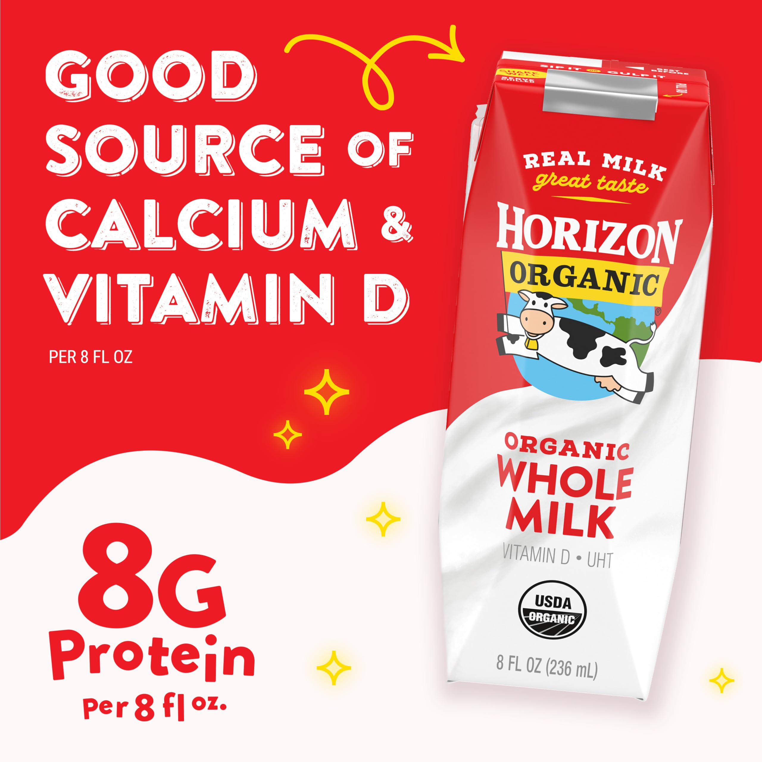 Horizon Organic detalle del logo y etiqueta que certifica USDA Organic y confianza