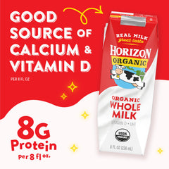 Horizon Organic detalle del logo y etiqueta que certifica USDA Organic y confianza