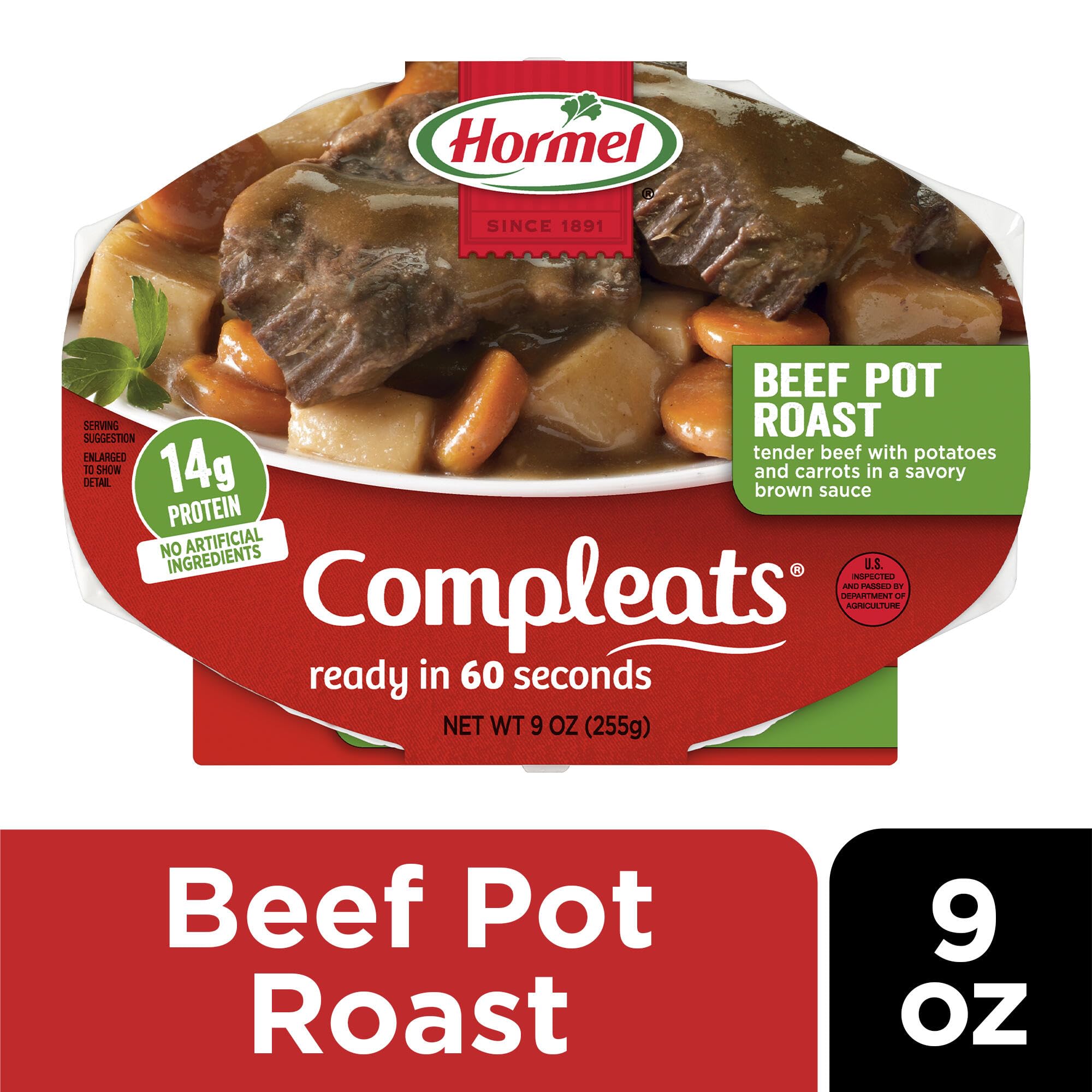 HORMEL COMPLEATS bandeja abierta mostrando textura apetitosa