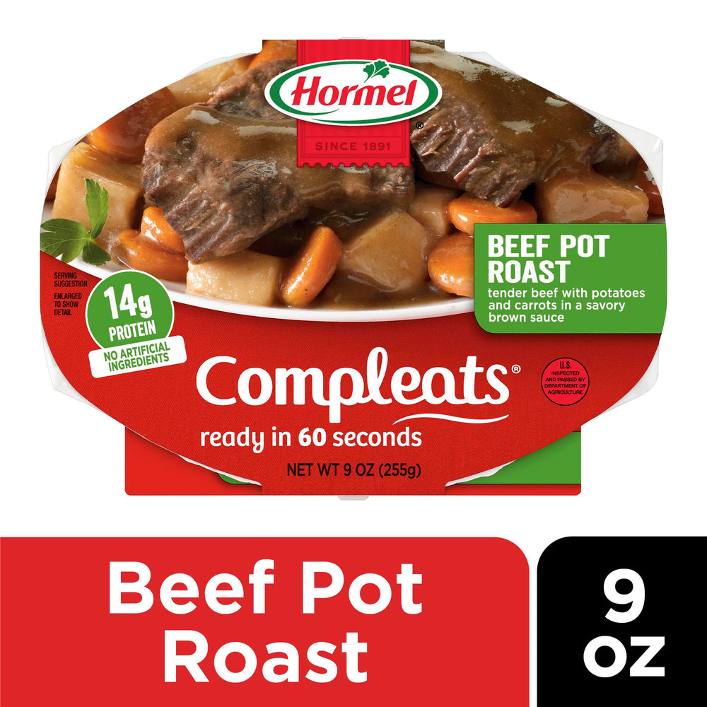 HORMEL COMPLEATS bandeja abierta mostrando textura apetitosa